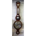 An early 19th century mahogany barometer, with ebony and boxwood stringing, with scrolling broken
