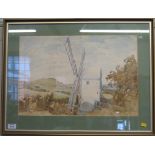 David Kirk White windmill in a landscape Watercolour Signed and dated, 1971, 36cm x 53cm