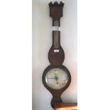 A Regency painted banjo barometer, with alcohol thermometer and circular dial, 94cm high