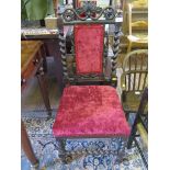 A Victorian rosewood and barley twist side chair, with pierced scrolling top rail, padded carved