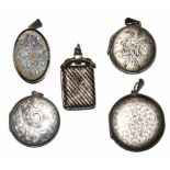 Five various silver lockets