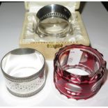 Vintage Christophle Gallia silver plated napkin ring in original box, together with another silver