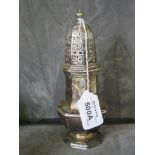 A Victorian Britannia standard silver sugar sifter of George II style, octagonal baluster form on