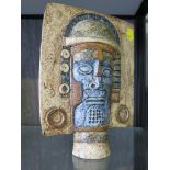 A Troika cycladic mask vase, by Penny Broadribb in blue and brown, the reverse with a stylised mask,