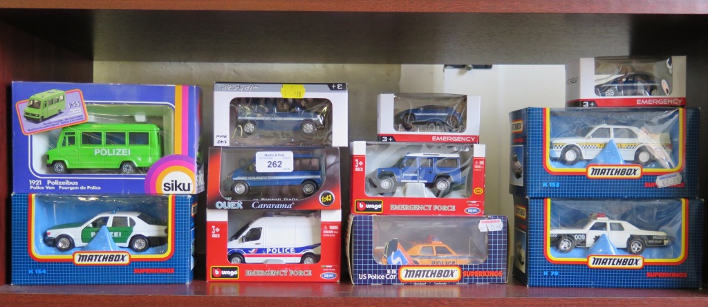Matchbox, Burago and others: models of police vehicles, all boxed