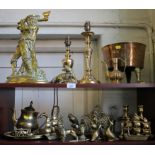 A collection of brasswares, including Art Nouveau letter rack and ornaments