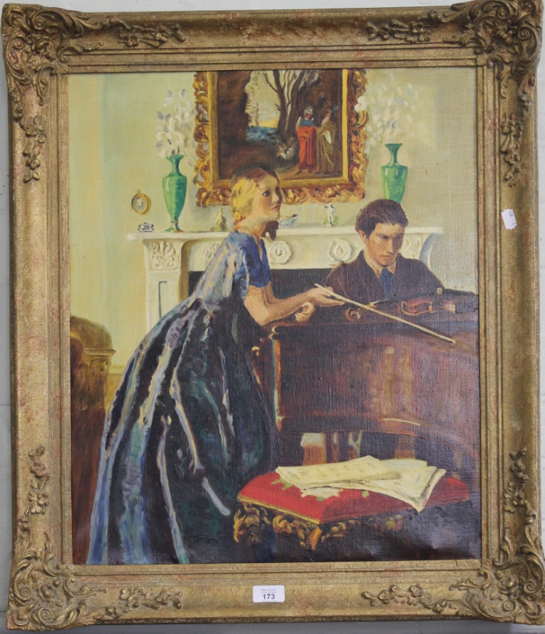 E. L. Thorne, after W.E. Webster 'Sonata' Oil on canvas, signed, dated 1950 and inscribed verso,