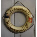 A painted wood commemorative life belt for the White Star Line 'SS Runic', 21cm diameter, with a