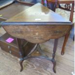 An Edwardian inlaid rosewood triangular occasional table, the top with central patera and shaped urn