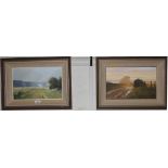 Pamela Derry Sunset from a lane and spring landscape from a lane, a pair Oil on board, signed,