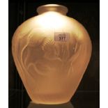 A French style frosted glass vase of bulbous tapering form with moulded tulip design, 25cm high