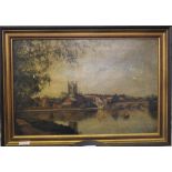 19th century English school View of Henley from the river Oil on canvas, 29cm x 45cm