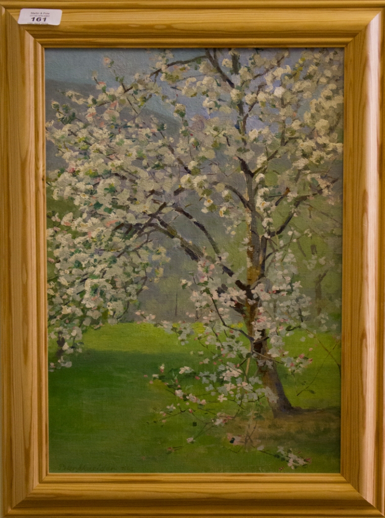 Peter Schneider (d.1983) Apple tree in blossom Oil on board, signed and dated 1942, 39cm x 27cm