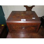 A mid Victorian crossbanded burr walnut and Tonbridge ware writing box, with canted corners, the