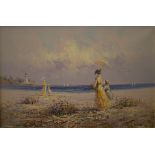 Marie Charlot Edwardian figures in a beach scene Oil on canvas, signed, 50cm x 75cm