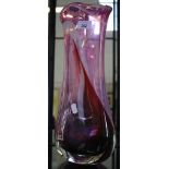 A Siddy Langley purple and white glass vase of ovoid wasted form with shaped rim, signed and dated