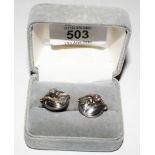 Georg Jensen vintage pair of sterling silver screw back earrings set with a small cabochon stone