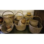 A collection of garden baskets and hats