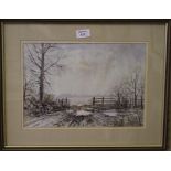 Bill Toop Winter view over fields, Salisbury in the distance Watercolour, signed and dated '82, 23cm