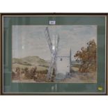 David Kirk White windmill in a landscape Watercolour Signed and dated, 1971, 36cm x 53cm