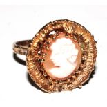 A 9 carat gold and cameo set ring