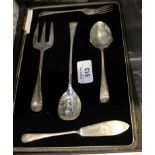 A cased set of tea knives and a cased set of miscellaneous silver cutlery
