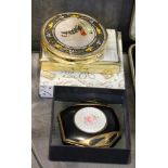 Clover musical vintage compact with mother of pearl inlaid top together with a Elgin deco compact in