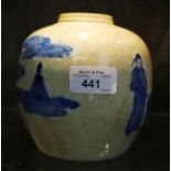 A Chinese blue and white ginger jar depicting figures on horseback, bears mark for Kangxi, 13 cm