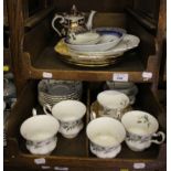 Two Royal Crown Derby plates, and a teapot, a Royal Albert Brigadoon part tea service and various