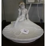 W.A. German porcelain shell dish with an attractive young girl seated waving