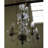 A four branch glass electrolier with knopped stem and pendants (parts missing)