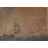 Samuel Owen (1768-1857) Navy ships by a coastline Watercolour, signed S.Owen and dated '96 and