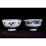 Wanli Shipwreck: A Chinese blue and white bowl depicting deer, 9cm, and another with grape vine