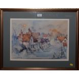 Michael Cadman Suffolk Village (based on Kersey) Watercolour and acrylic Signed and dated 1988