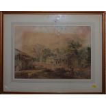 L. Apsland Farmyard in mountain landscape Watercolour, signed and dated 1867 31cm x 45cm