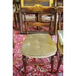 A set of three Victorian beech bedroom chairs, with shaped top rails, padded seats and turned