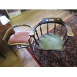 A stained beech captain's chair and a mahogany dressing table back stool (2)