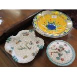 1950's - 1960's vintage Italian Deruta Majolica pottery bowl and a covered dish with hand painted