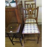 An oak plant stand, with bowed edge and two bedroom chairs (3)