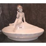 W.A. German porcelain shell dish with an attractive young girl seated waving