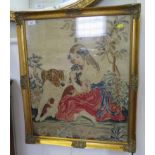 A 19th century wool work tapestry depicting a girl with her dogs, 60cm x 49cm, and a tapestry and