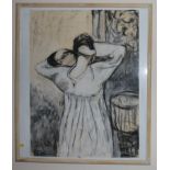 R.W. Conway-Jones Lady adjusting her hair Charcoal and white, initialled and stamped, 75cm x 46cm