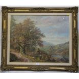 J. Landwirt Mountaineous landscape with lane and farmhouse Signed, oil on canvas, 60cm x 75cm