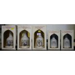 Five Wade commemorative bell form decanters of Bell's Whisky, in original boxes