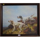 Phillips Two Irish setter gundogs in a moorland landscape depicted in classic stance Oil on