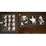 A contact sheet of Marilyn Monroe portraits and three 6x4 photographs of the actress in famous