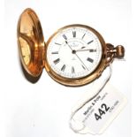An 18 carat gold full hunter chronograph pocket watch, having a three quarter plate lever