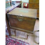 An oak chest on stand, with fitted interior, the hinged lid with brass plaque inscribed 'John F.