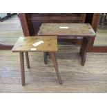 A fruitwood stool with chamfered legs, 35cm, and an elm stool 57cm (2)