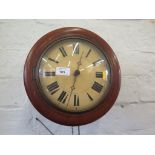 A Victorian mahogany framed wall clock, with painted dial, the 30 hour movement striking on a